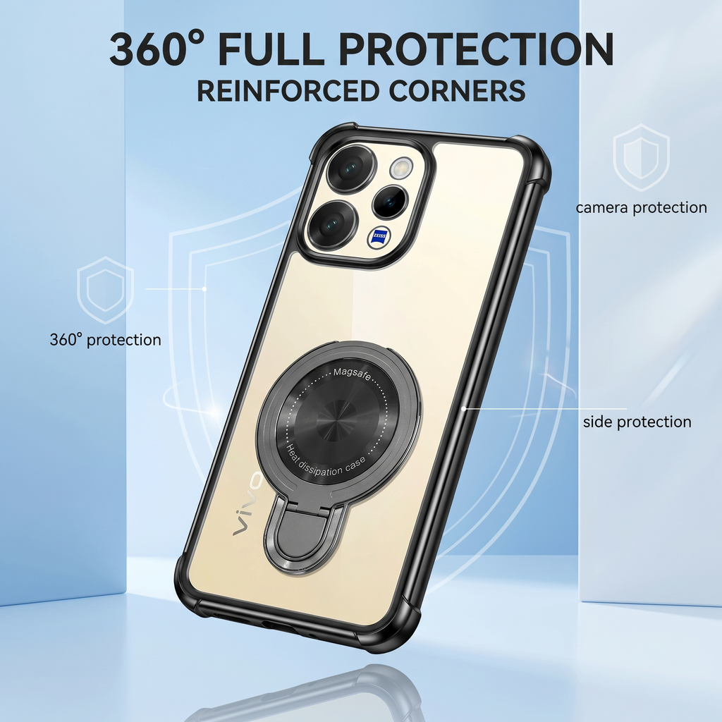 Vivo V70 5G Luxury Four Corner Invincible Bracket Ring Stand Case
