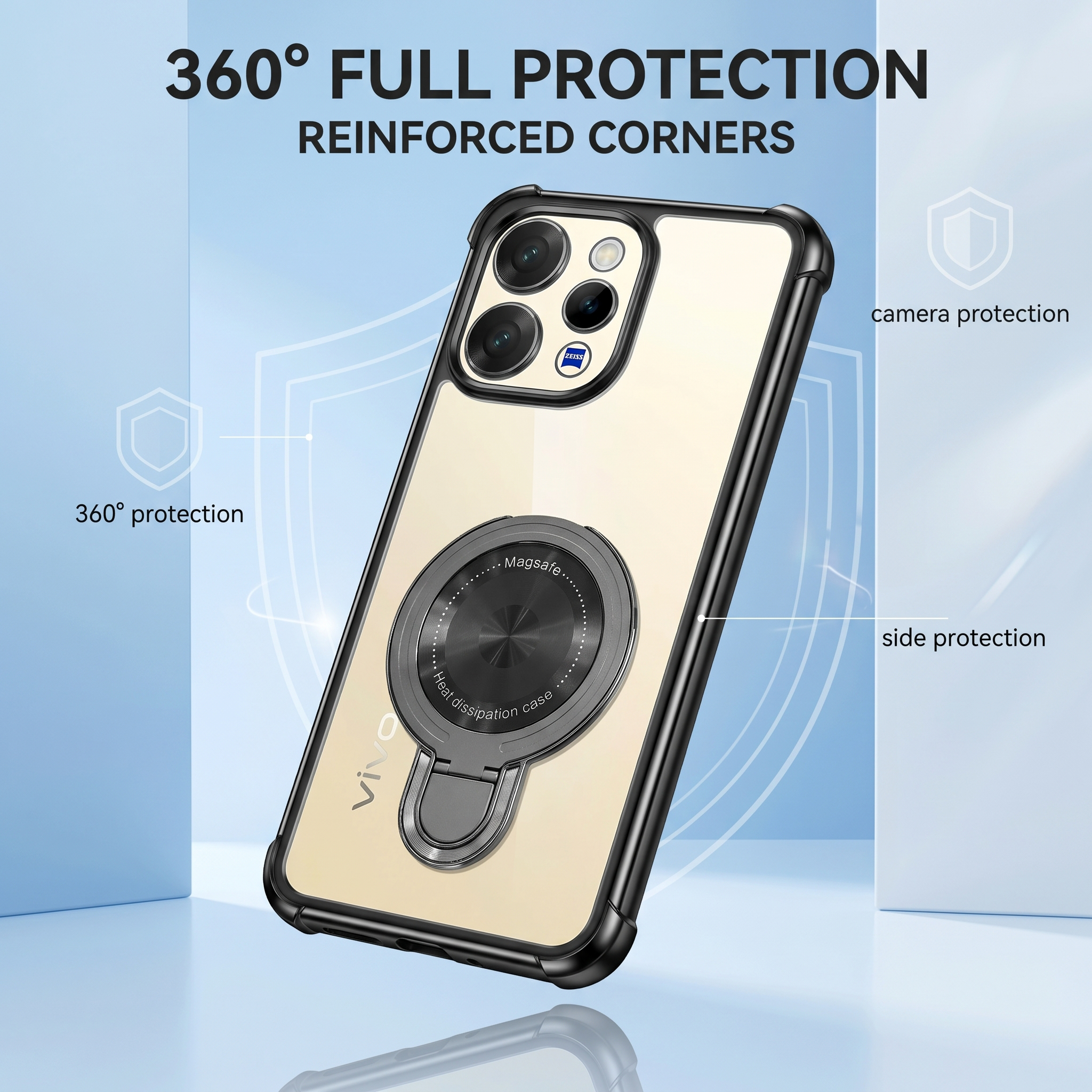 Vivo V70 5G Luxury Four Corner Invincible Bracket Ring Stand Case