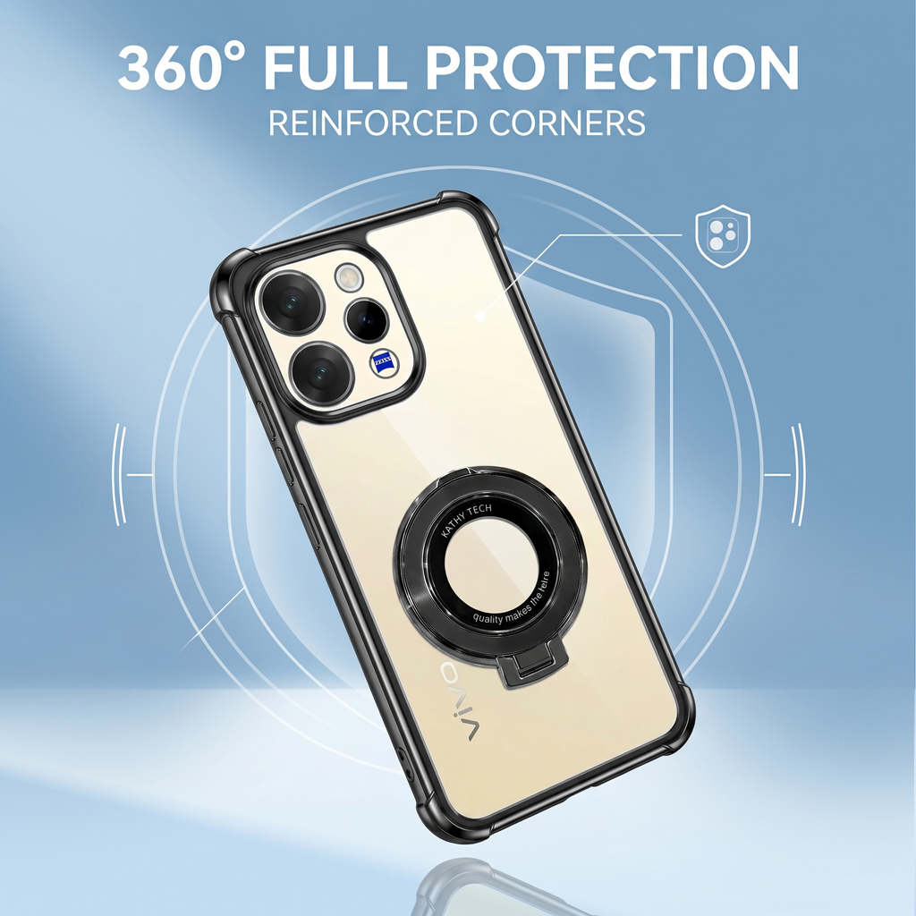 Vivo V70 5G Original Luxury Magnifier Ring Stand Shockproof Airbags Corner Case