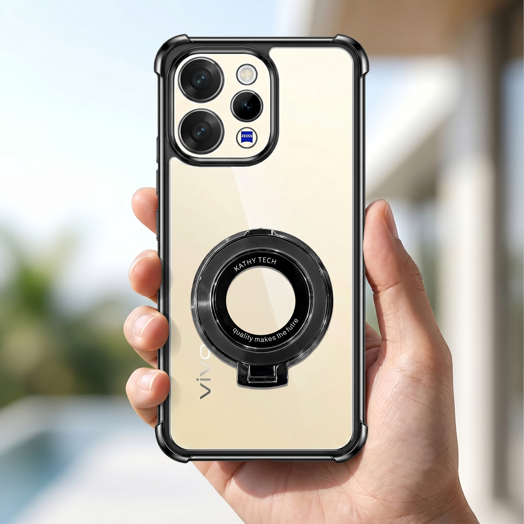 Vivo V70 5G Original Luxury Magnifier Ring Stand Shockproof Airbags Corner Case