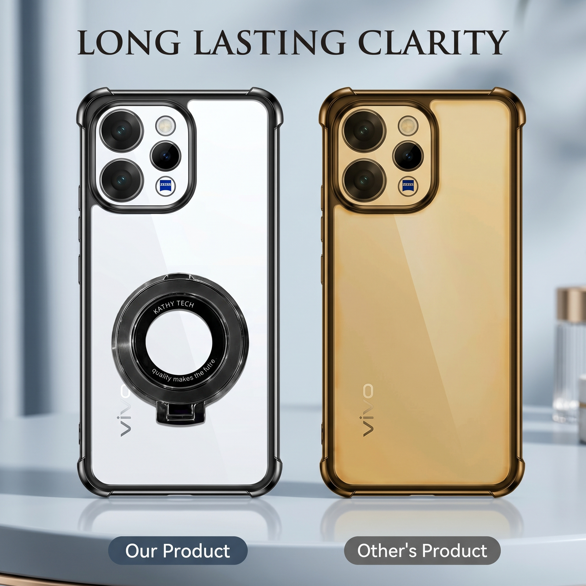 Vivo V70 5G Original Luxury Magnifier Ring Stand Shockproof Airbags Corner Case