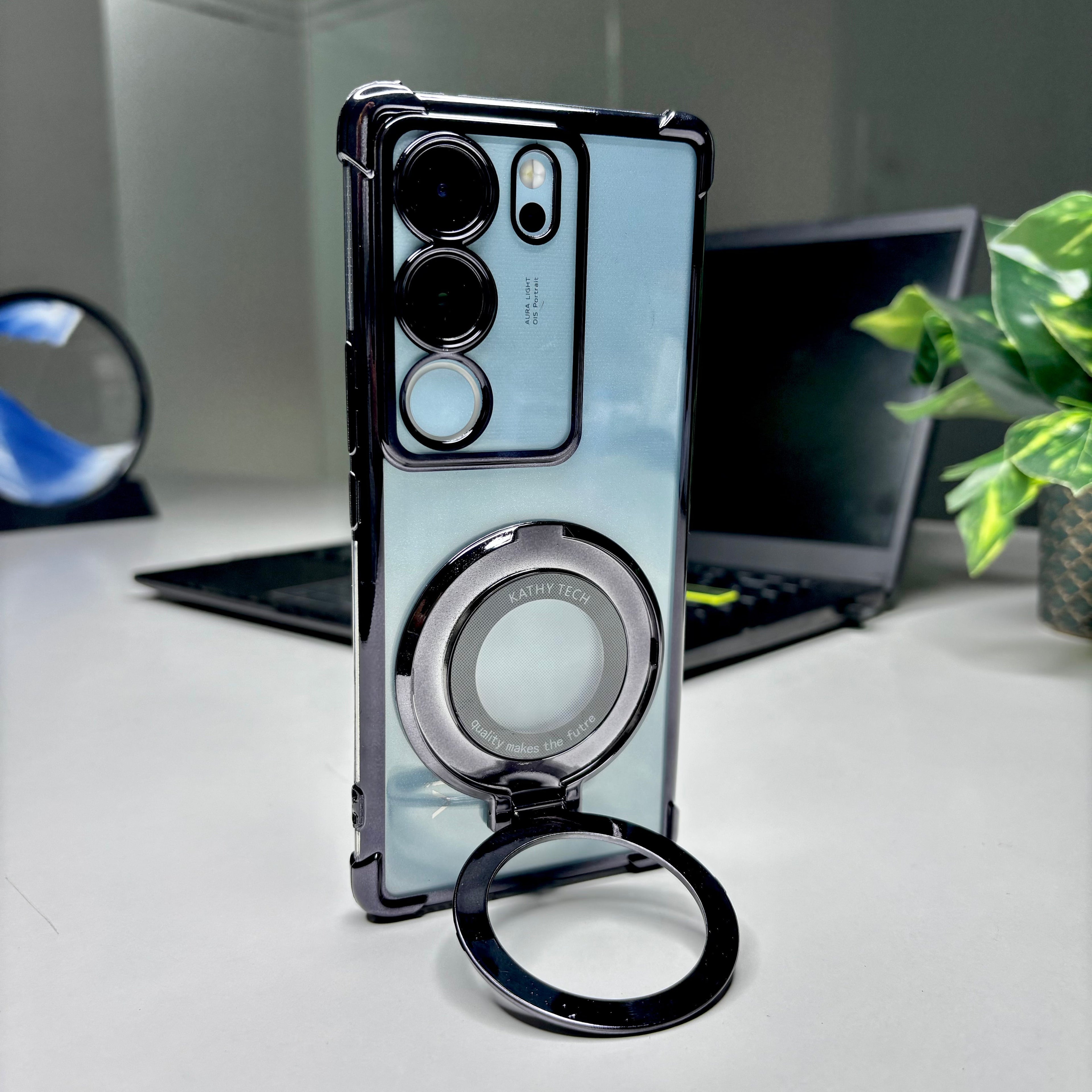 Vivo V29 5G Original Luxury Magnifier Ring Stand Shockproof Airbags Corner Case