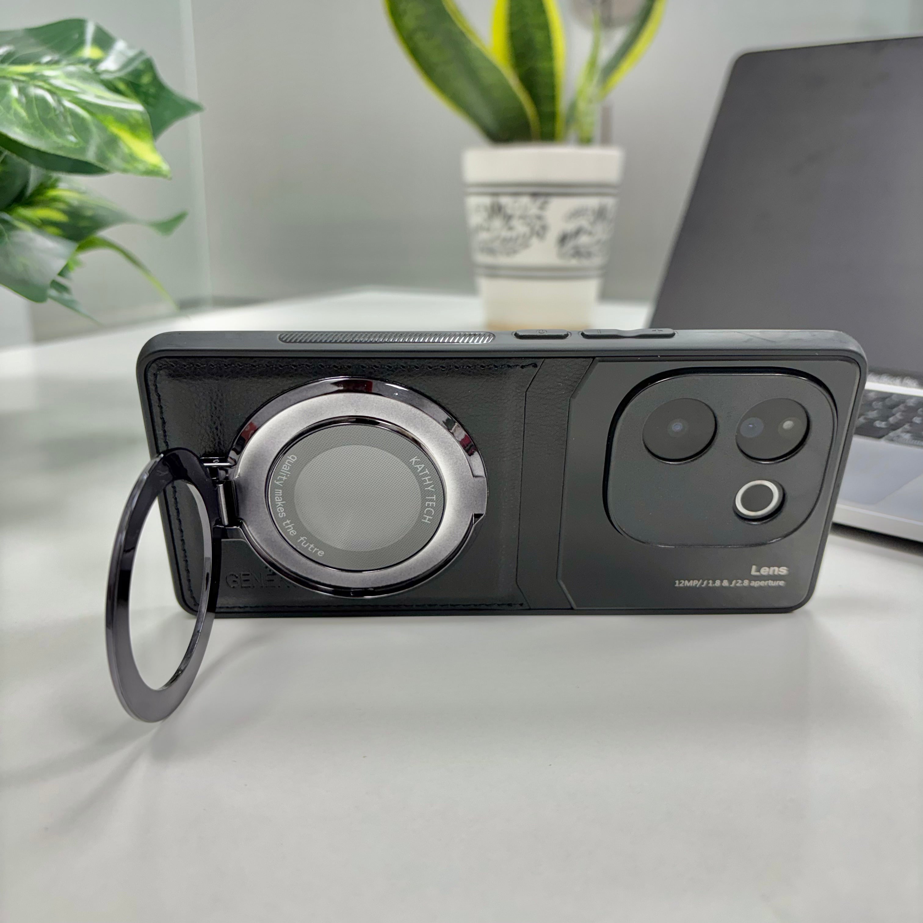 Vivo T3 Pro 5G Original Luxury Leather Lens Magnifier Ring Stand Case