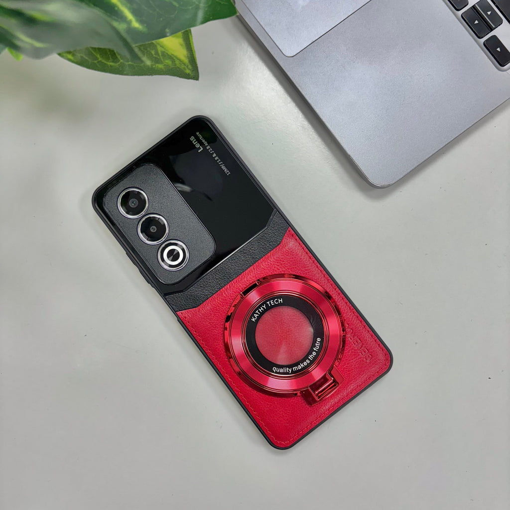Oppo A3 Pro 5G Original Luxury Leather Lens Magnifier Ring Stand Case