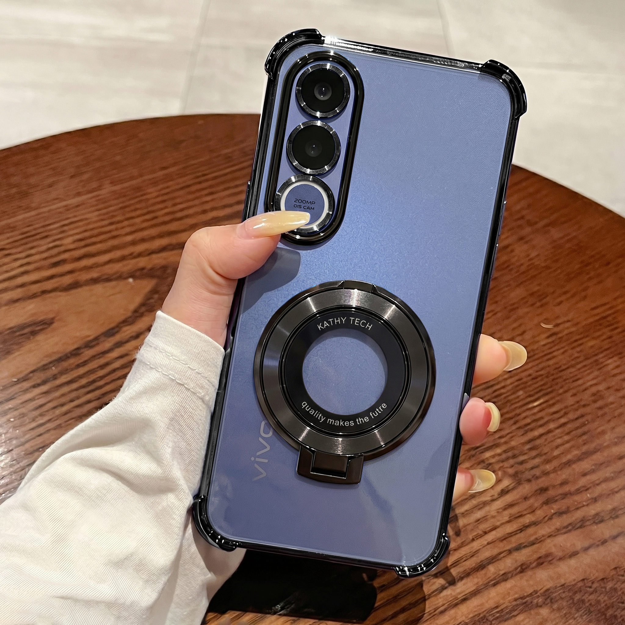 Vivo V70 FE 5G Original Luxury Magnifier Ring Stand Shockproof Airbags Corner Case