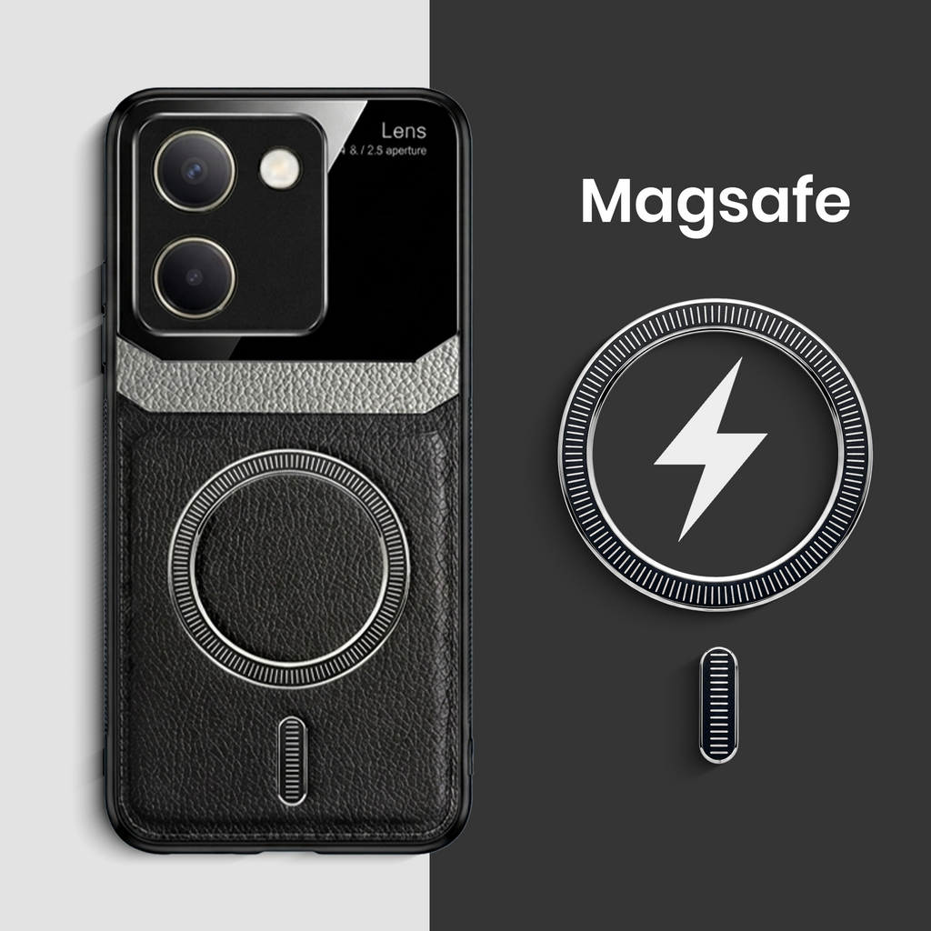 Vivo Y200 Pro 5G Premium Magsafe Magnetic Leather Lens Protective Case